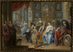 Interior with a concert and card players by Johann Georg Platzer