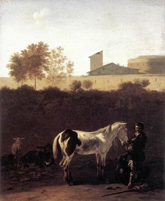 Italianate Landscape with Herdsman and a Piebald Horse by Karel Dujardin