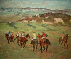 Jockeys on Horseback before Distant Hills by Edgar Degas