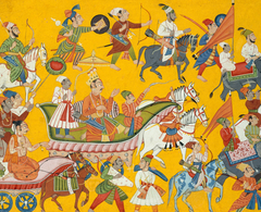 King Dasaratha and His Retinue Proceed to Rama's Wedding:  Folio from the Shangri Ramayana Series (Style II) by Anonymous