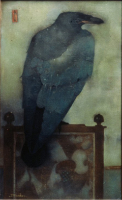 Kraai op scherm by Jan Mankes