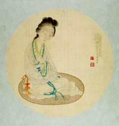 Lady Seated on a Mat Holding a Buddhist Rosary by Tang Luming