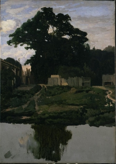 Landscape Study (Tree, Structures, and Pond) by Martín Rico