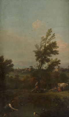 Landscape with a Woman Wading in a Pond with Ducks by Francesco Zuccarelli