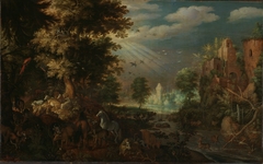 Landscape with animals and ruins by Roelant Savery