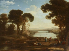 Landscape with Two Figures dancing with Tambourines (after Claude Lorrain) by Anonymous