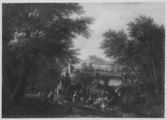 Landschaft mit Bogenbrücke by Pieter Bout