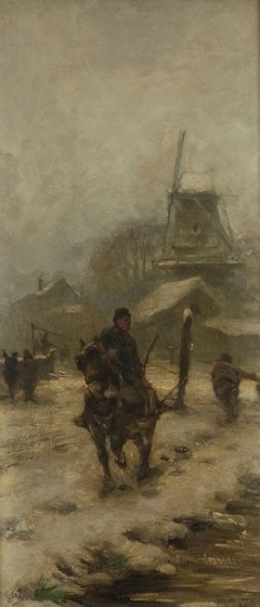 Landschap met jaagpad langs de Schie en molen by Jan de Jong