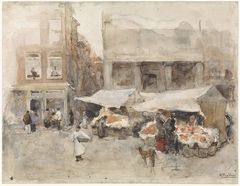 Markt met bloemenstalletjes by George Hendrik Breitner