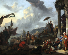 Mediterranean Harbour Scene by Johannes Lingelbach