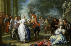 Merry company in the park. by Johann Georg Platzer