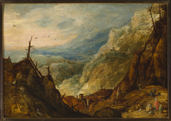 Mountain landscape with a broken tree by Joos de Momper the Younger