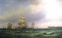 Navy frigate at Kronborg Castle by Edvard Skari