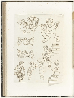 Negen ornamenten met putti en Mercurius by Unknown Artist