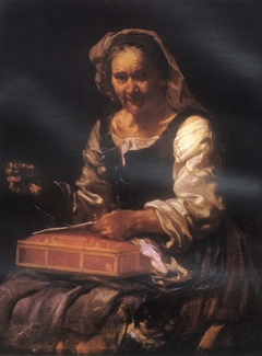 Old woman with needlework by Bernhard Keil