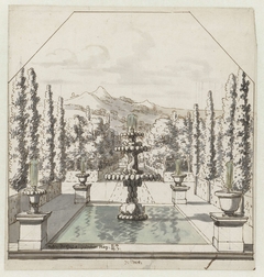 Perspectief in een park by Josua de Grave