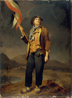 Portrait du chanteur Simon Chenard (1758-1832), en costume de sans-culotte, portant un drapeau à la fête de la liberté de la Savoie, le 14 octobre 1792 by Louis-Léopold Boilly