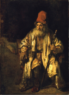 Portrait of a Seated Old Man Wearing a Red Hat by Rembrandt