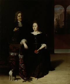 Portrait of a woman and a man in an interior by Matthijs Wulfraet