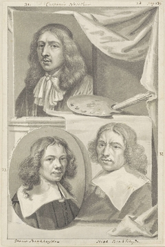 Portretten van Caspar Netscher, Gerrit en Job Berckheyde by Arnold Houbraken