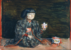 Seated Portrait of Reiko with a Doll by Ryūsei Kishida