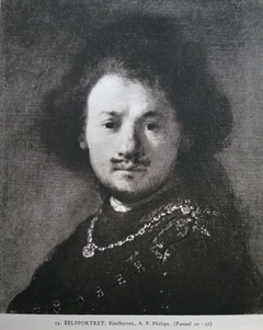 Self-Portrait with gold chain and moustache by Rembrandt