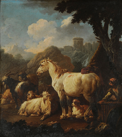 Shepherd and animals in a landscape by Philipp Peter Roos