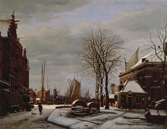 Slijpsteenmarkt (Whetstone Market) in Amsterdam with the Building 'Het Zeerecht' in Winter (The Slypsteenen at Amsterdam) by George Pieter Westenberg