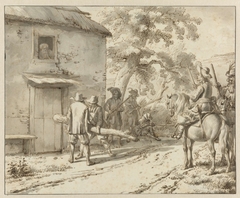 Soldaten forceren een huisdeur by Adriaen van de Velde