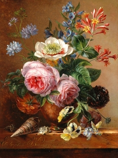 Still Life of Flowers on a Marble Slab by Elisabeth Johanna Koning