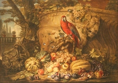 Still Life of Fruit with a Parrot in a Garden by Michele Pace del Campidoglio