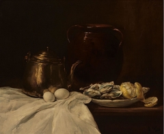 Still Life with a Copper Jug, Eggs and a Dish with Oysters by Antoine Vollon