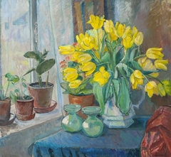 Still Life with yellow Tulips in a Jug by Oluf Wold-Torne