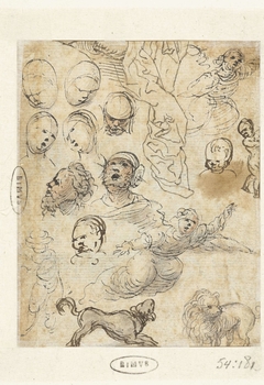 Studies van zwevende engelen, honden en hoofden van mannen en vrouwen by Unknown Artist