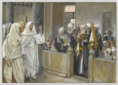 The Chief Priests Ask Jesus by What Right Does He Act in This Way (Les princes des prêtres interrogent Jésus de quel droit il agit) by James Tissot