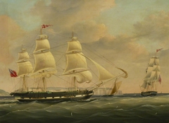 The ship 'Isabella' at sea by circle of William John Huggins