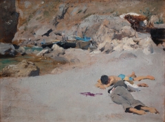 Two Boys on a Beach with Boats by John Singer Sargent