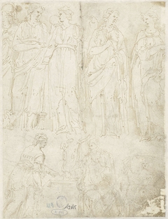 Vier vrouwen en Christus met de Samaritaanse by Michelangelo