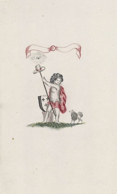 Vignet met keeshond en roze strik, 1795 by Unknown Artist