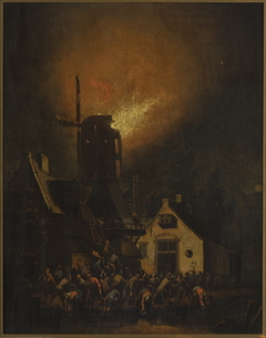 Windmill on fire by Adriaen Lievensz van der Poel