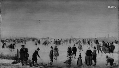 Winterlandschaft mit Eisläufern und Schlitten by Hendrick Avercamp