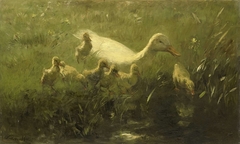 Witte eend met kiekens by Willem Maris