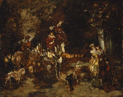 Wood scene with riders by Adolphe Joseph Thomas Monticelli