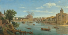 Zicht op de Tiber in Rome met de Engelenburcht by Gaspar van Wittel